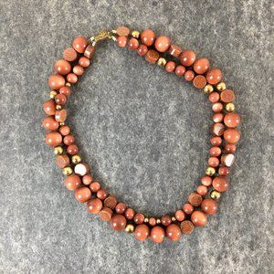 Double strand goldstone necklace - vintage costume jewelry